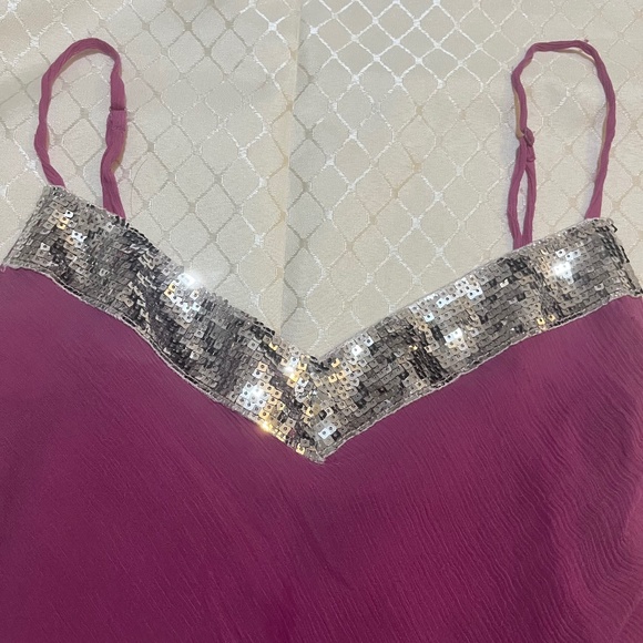 Silkland Pink & Silver Sequin Silk Camisole Tank Top Y2K - Picture 2 of 5